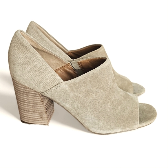 Anthropologie/Franco Sarto Ellison Taupe Suede Open Toe Block Heels Size 10M - Picture 13 of 13